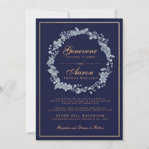 Moonlight Bloom   Deep Navy Wedding Invitation