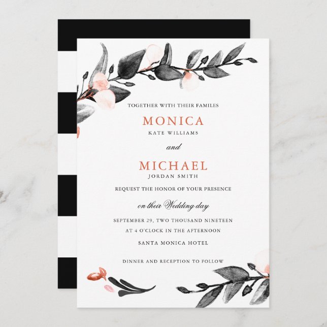 Moonlight Bloom | Modern botanical wedding Invitation (Front/Back)