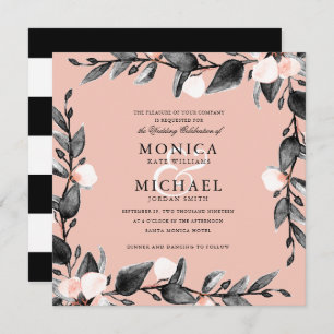 Moonlight Bloom   Modern botanical wedding pink Invitation