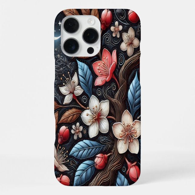 Moonlight Blossoming Cherry Tree Design iPhone Case (Back)