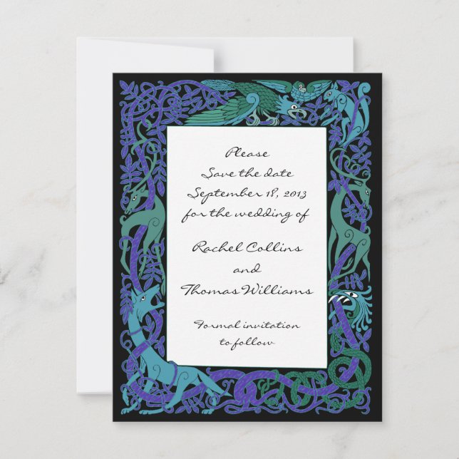 Moonlight Blue Celtic Save the Date Announcement (Front)