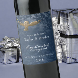 Moonlight Blue, Owl, Forest Food Wine Label