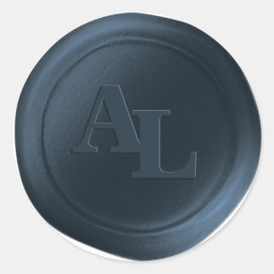 Moonlight Blue Wax Seal Monogram Wedding Stickers