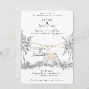 Moonlight Camping Hand Drawn Wedding Invitation