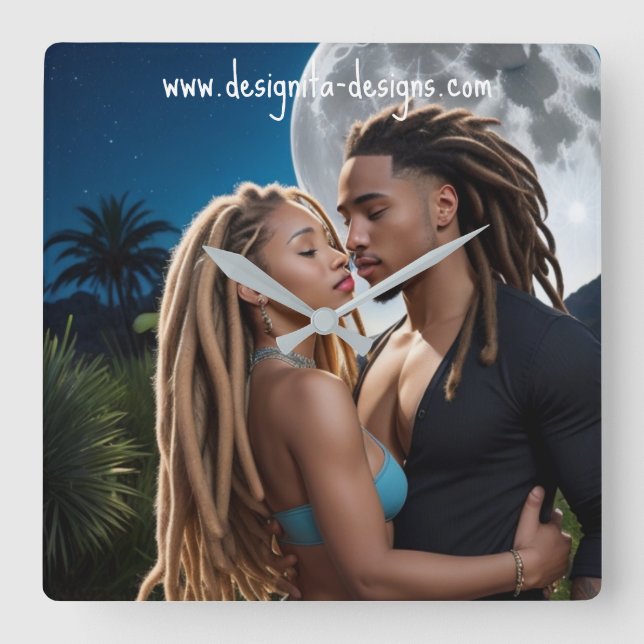 Moonlight Couple  – Romantic Digital Art  Square Wall Clock (Front)