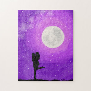 Moonlight Date Night Couple Purple Starry Sky Jigsaw Puzzle