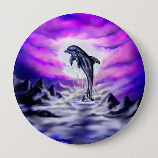 Moonlight Dolphin 10 Cm Round Badge (Front)