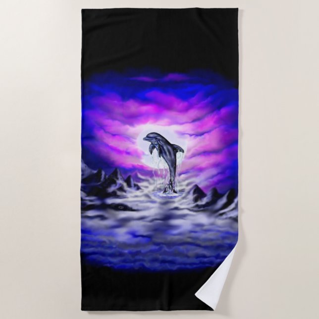 Moonlight Dolphin Beach Towel (Front)