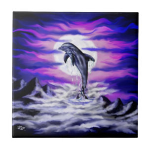 Moonlight Dolphin Ceramic Tile