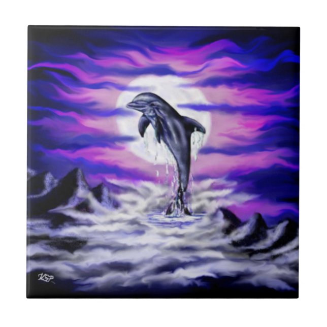 Moonlight Dolphin Ceramic Tile (Front)