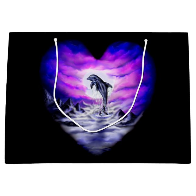 Moonlight Dolphin Heart Large Gift Bag (Front)