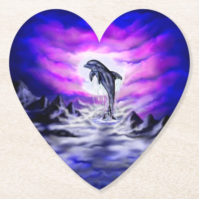 Moonlight Dolphin Paper Coaster (Front)
