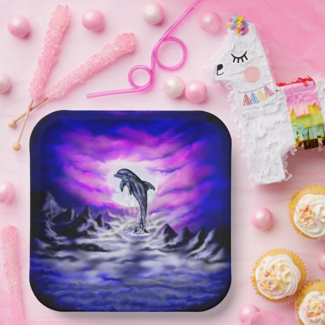Moonlight Dolphin Paper Plate (Party)