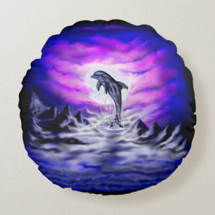 Moonlight Dolphin Round Cushion