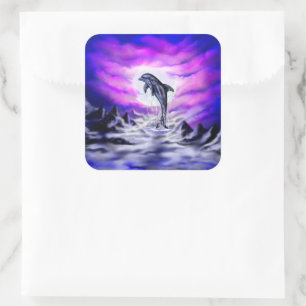 Moonlight Dolphin Square Sticker