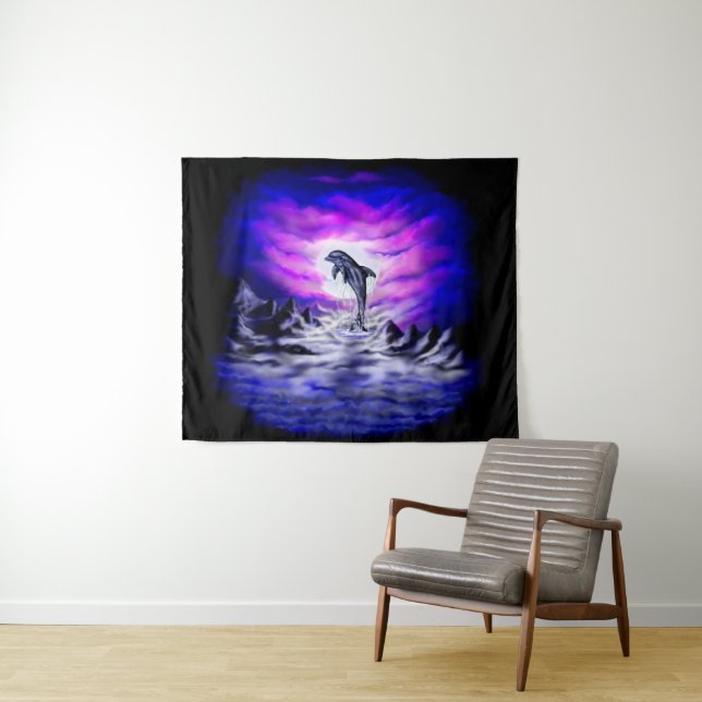 Moonlight Dolphin Tapestry (In Situ (Horizontal))