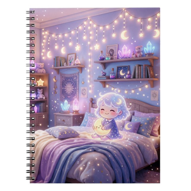 Moonlight Dreams Kawaii Spiral Notebook (Front)