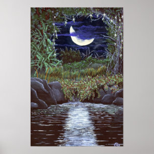 Moonlight Falls Acrylic Painting Art Print