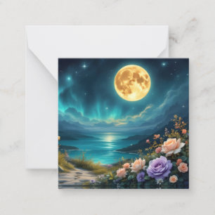Moonlight floral ocean Bay Card