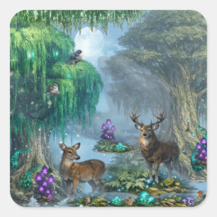 Moonlight Forest Bioluminesence Square Sticker