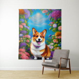 Moonlight Garden Corgi Dog Tapestry