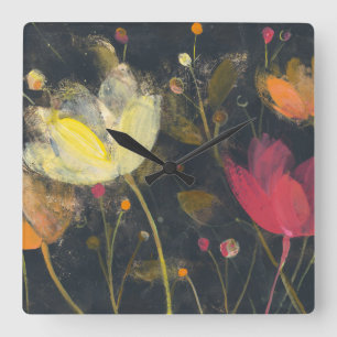 Moonlight Garden on Black Square Wall Clock