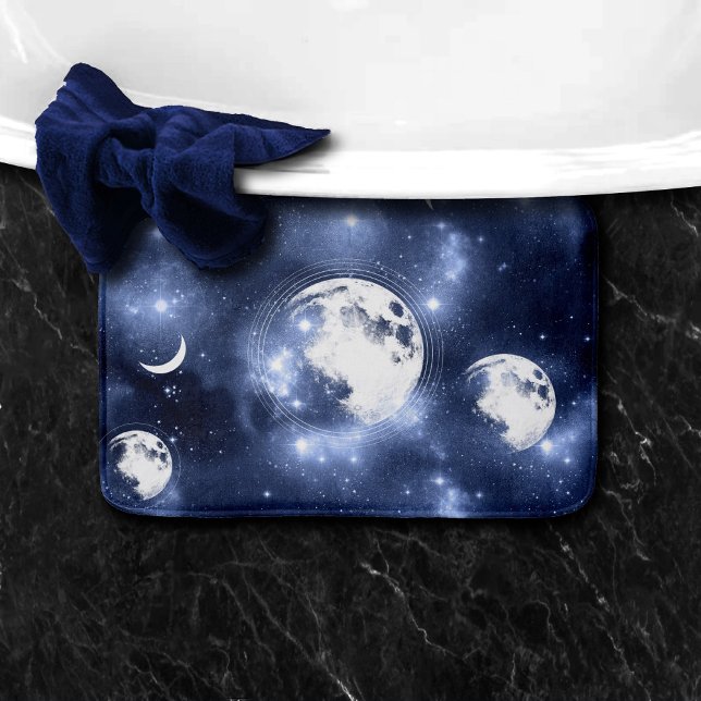 Moonlight Glow | Moon Phases in Sky Clouds Bath Mat (Creator Uploaded)