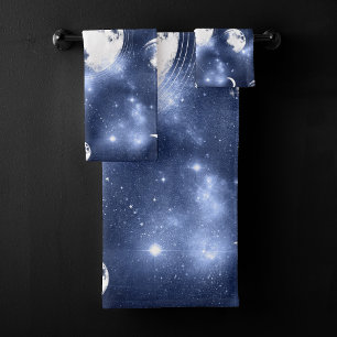 Moonlight Glow Moon Phases in Sky Clouds Bath Towel Set