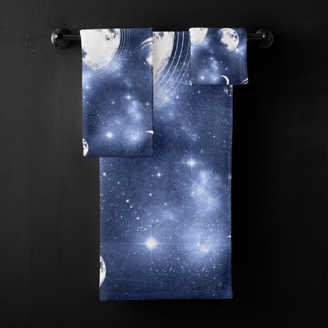 Moonlight Glow | Moon Phases in Sky Clouds Bath Towel Set (Creator Uploaded)