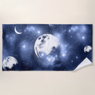 Moonlight Glow   Moon Phases in Sky Clouds Beach Towel