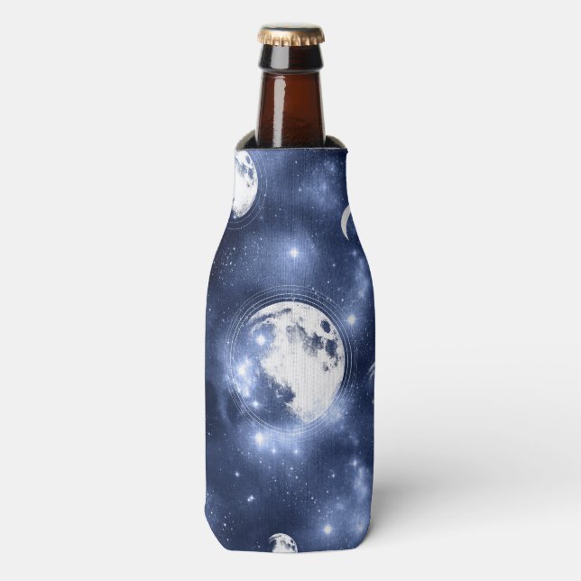 Moonlight Glow | Moon Phases in Sky Clouds Bottle Cooler (Bottle Front)