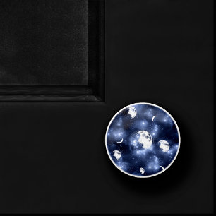 Moonlight Glow   Moon Phases in Sky Clouds Ceramic Knob
