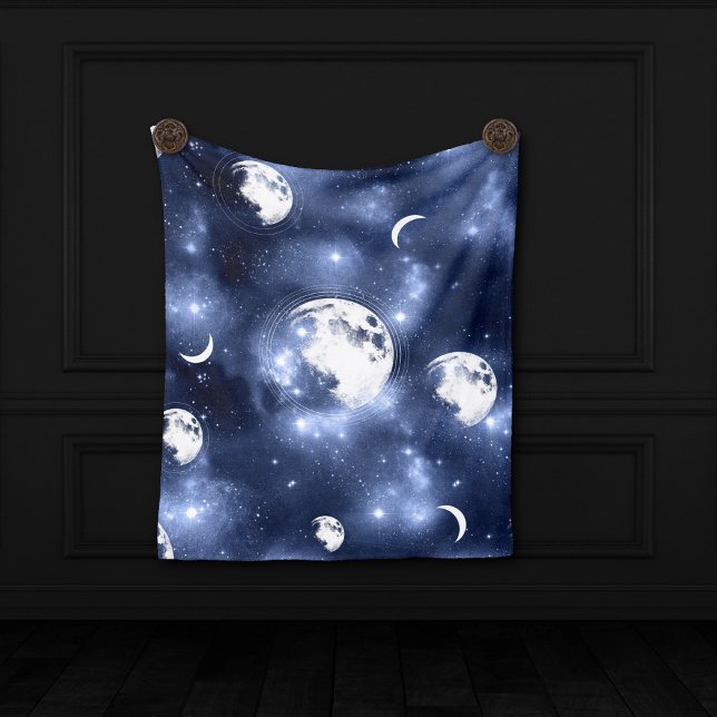 Moonlight Glow | Moon Phases in Sky Clouds Fleece Blanket (Creator Uploaded)