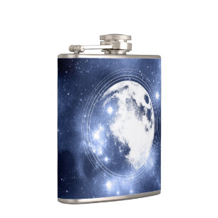 Moonlight Glow   Moon Phases in Sky Clouds Hip Flask