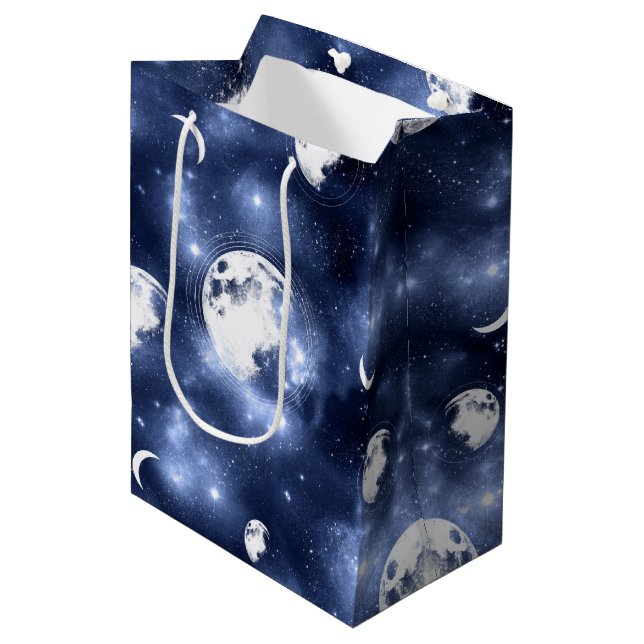 Moonlight Glow | Moon Phases in Sky Clouds Medium Gift Bag (Front Angled)