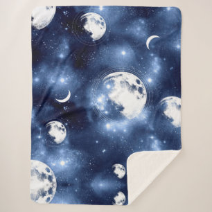Moonlight Glow   Moon Phases in Sky Clouds Sherpa Blanket