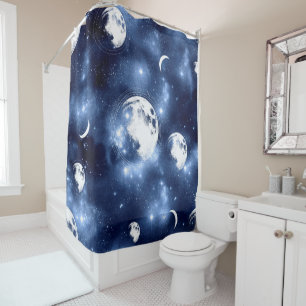 Moonlight Glow   Moon Phases in Sky Clouds Shower Curtain