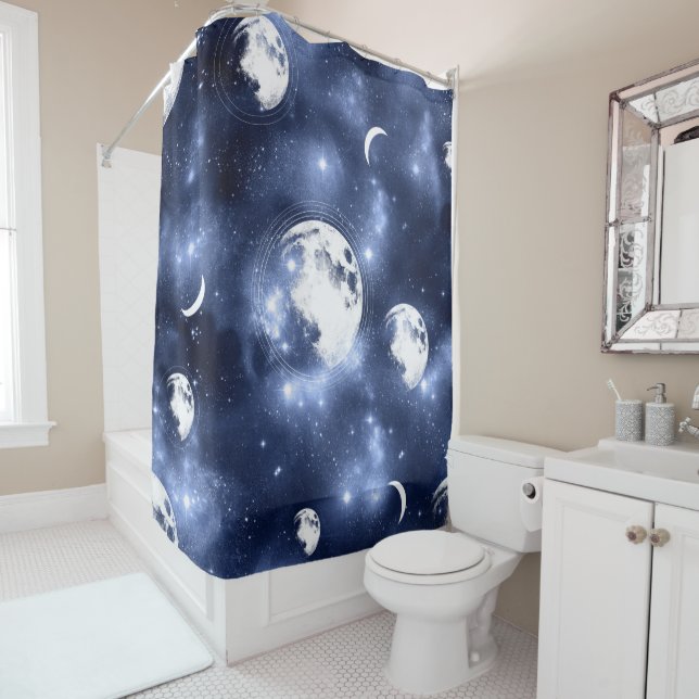 Moonlight Glow | Moon Phases in Sky Clouds Shower Curtain (In Situ)