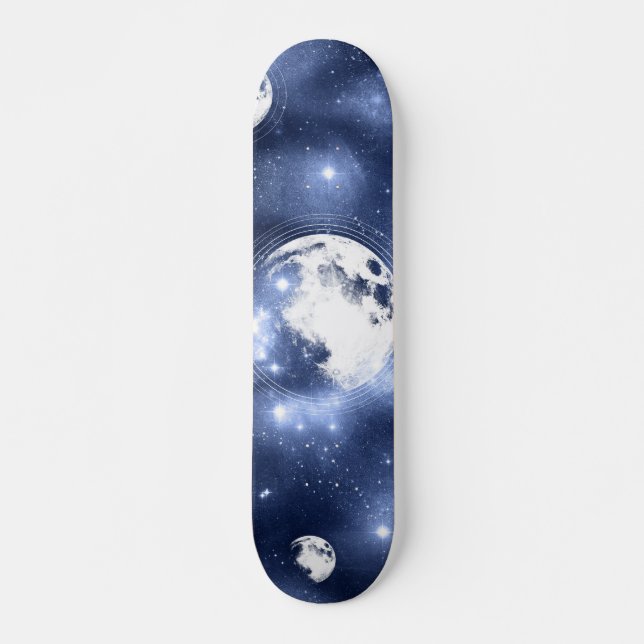 Moonlight Glow | Moon Phases in Sky Clouds Skateboard (Front)