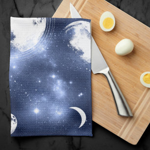 Moonlight Glow Moon Phases in Sky Clouds Tea Towel