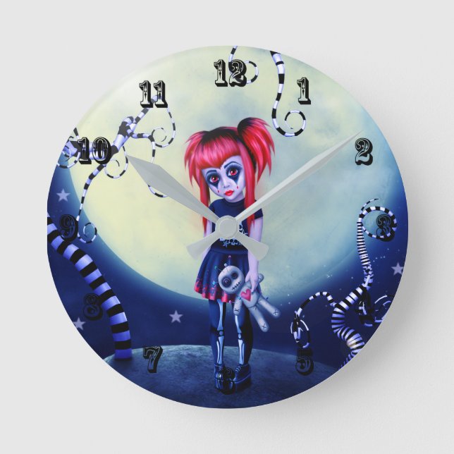 Moonlight Goth Doll Round Clock (Front)
