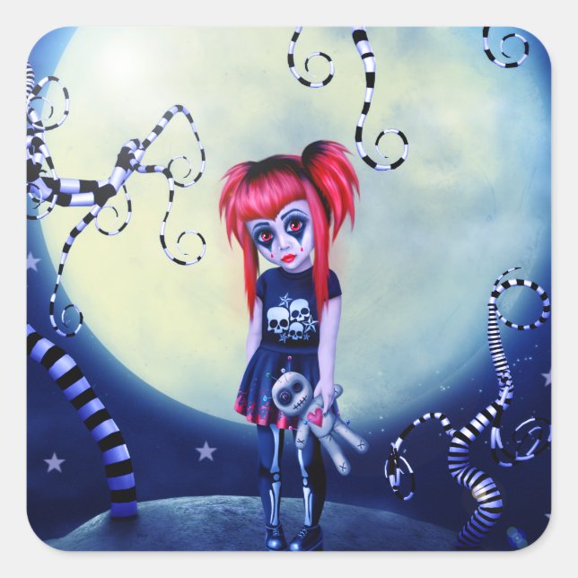 Moonlight Goth Doll Square Sticker (Front)