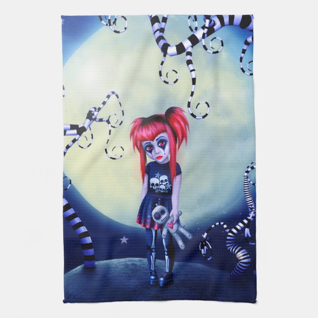Moonlight Goth Doll Tea Towel (Vertical)