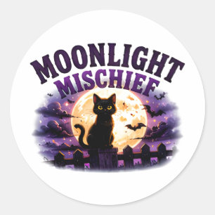 🐈⬛ Moonlight Halloween Black Cat Saying 🌕 Classic Round Sticker