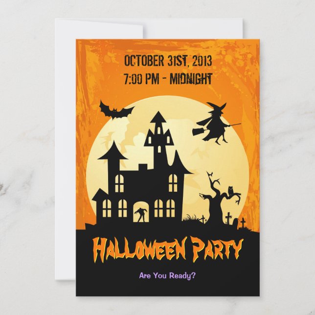 Moonlight Haunted House in Graveyard - Halloween Invitation (Front)