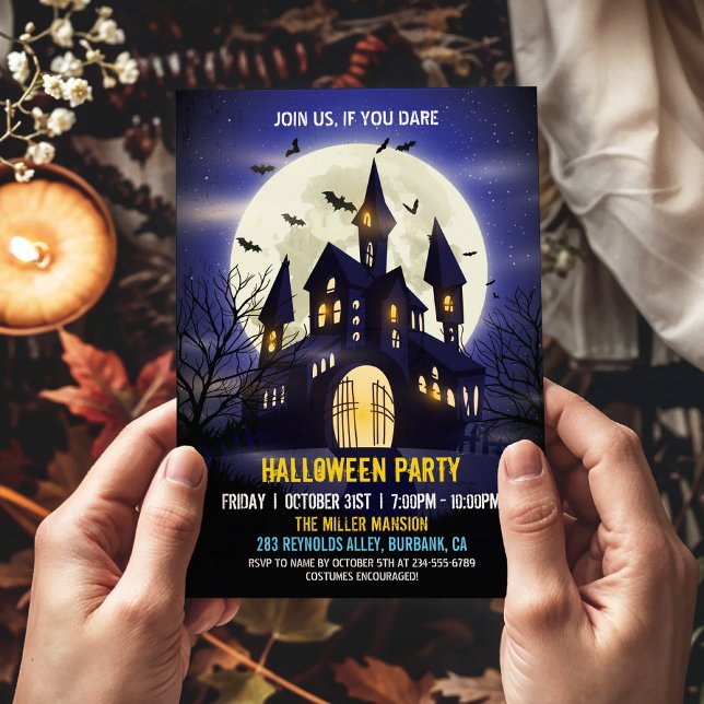 Moonlight Haunted House Spooky Halloween Party Invitation (Creator Uploaded)