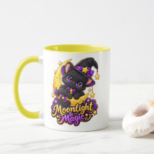 Moonlight Magic Cute Black Cat Witch Mug