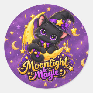 Moonlight Magic Cute Black Cat Witch Sticker