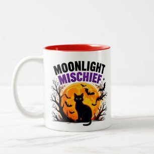Moonlight Mischief Black Cat Autumn Halloween Two-Tone Coffee Mug