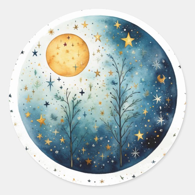 Moonlight Night Forest Garden Classic Round Sticker (Front)